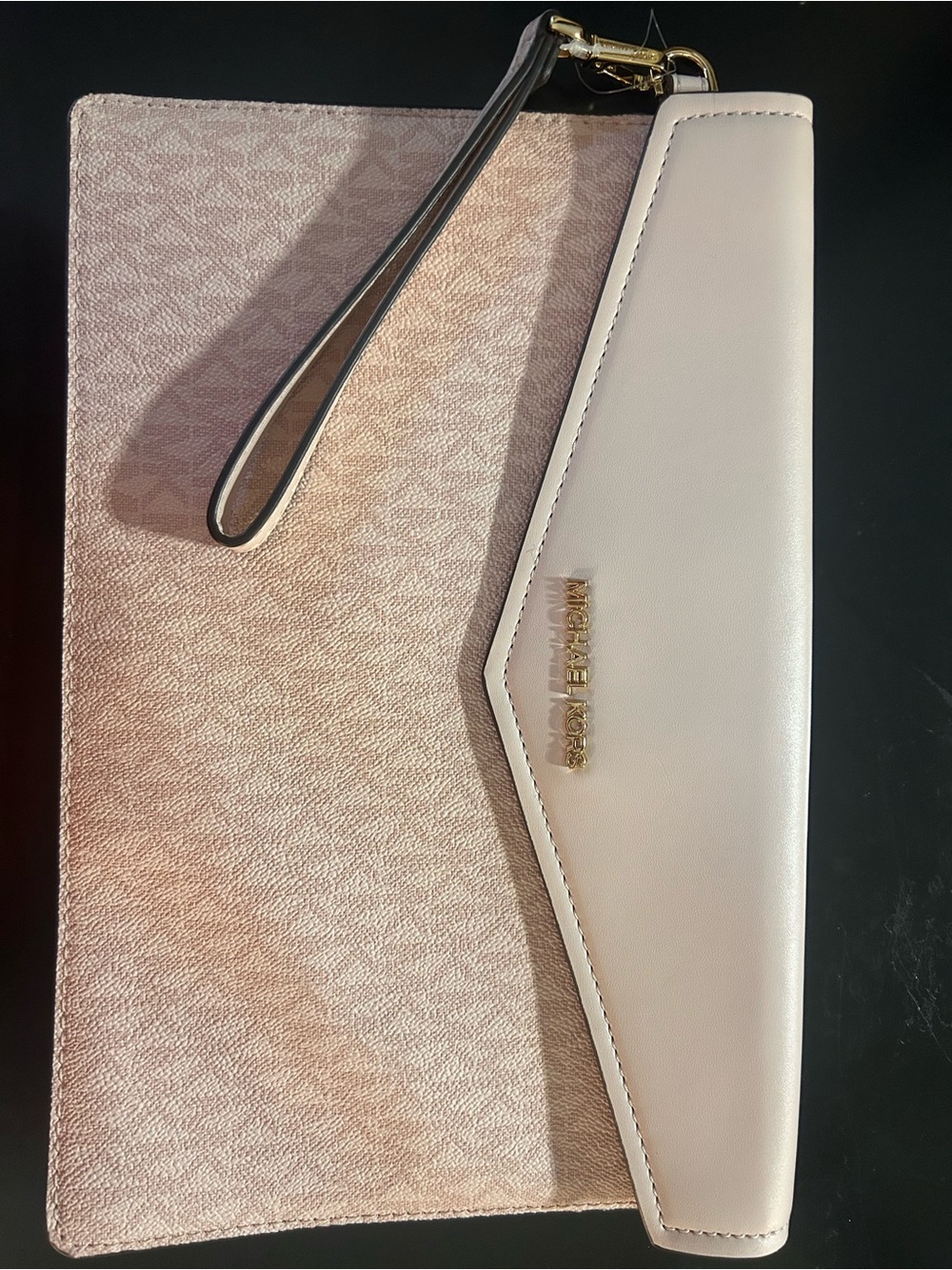 Michael Kors Pale Pink Leather Wristlet Envelope Clutch with Gold Hardware